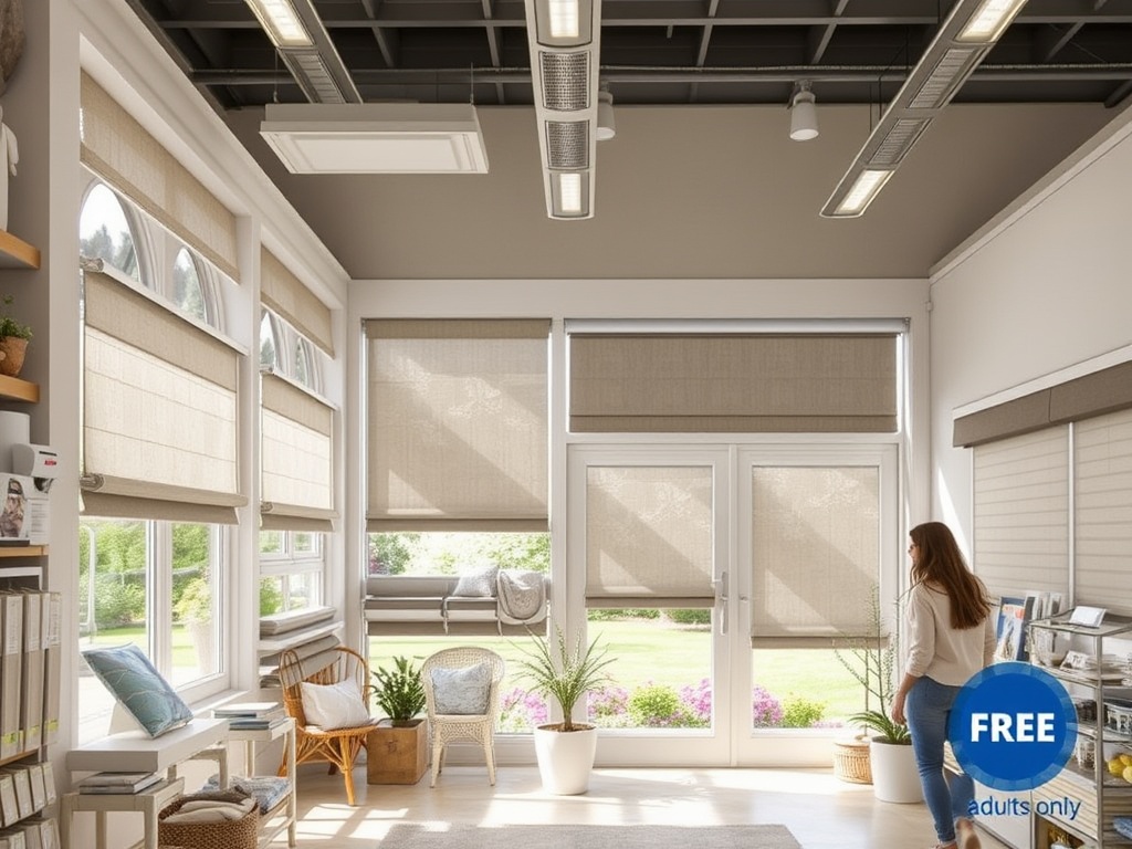 Detail of a spring conservatory setup with soft light filtering through a pale green shade